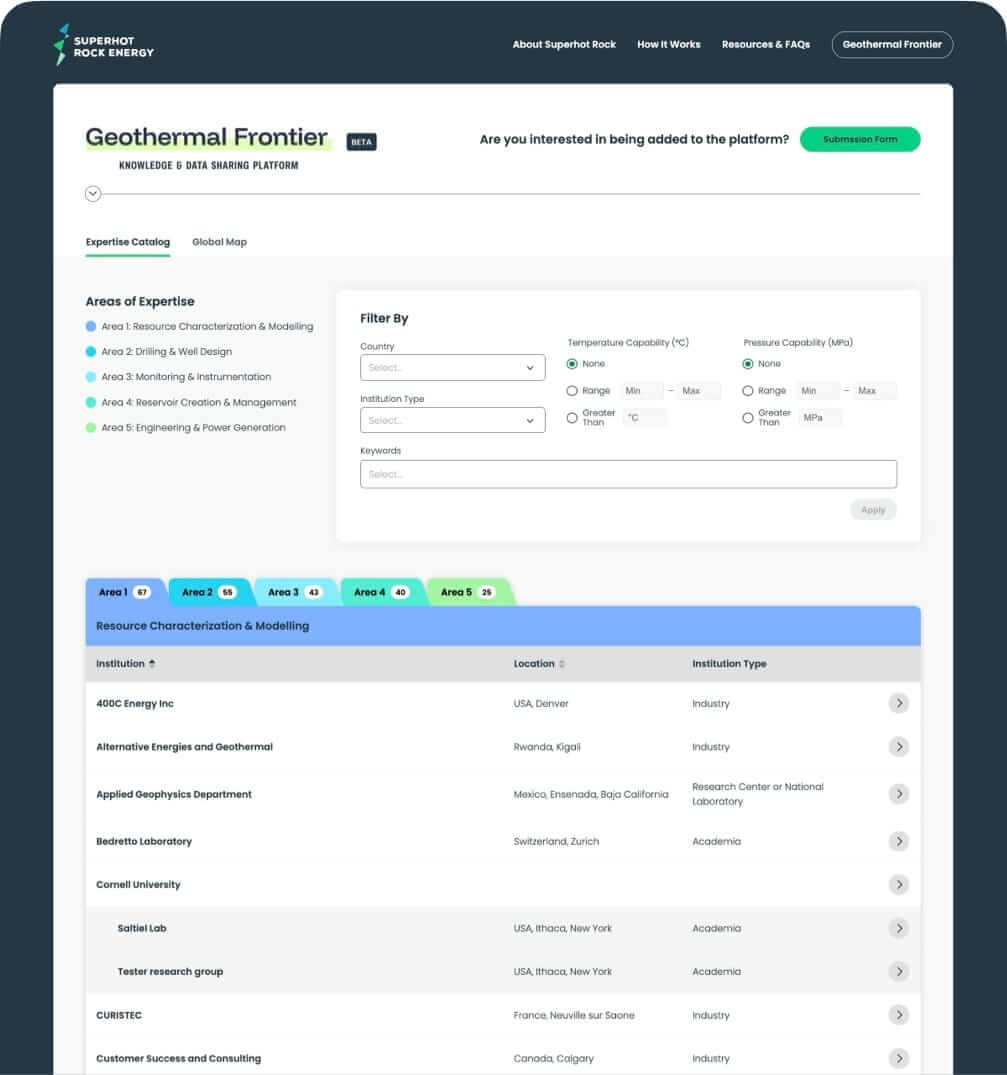 A screenshot of the Geothermal Frontier application